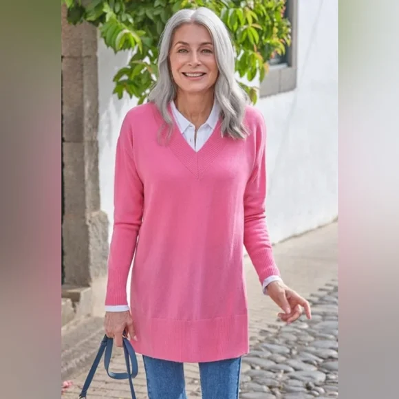 Woolovers Cashmere & Merino Wool Tunic Sweater Light Pink Large Large (US 12/14) - Picture 2 of 13